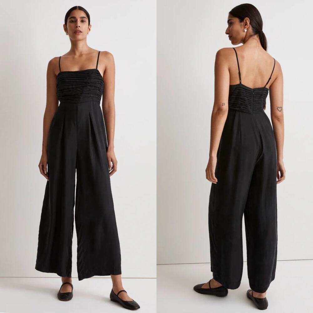 NWT Madewell Ruched Crop‎ Straight-Leg Jumpsuit True Black size 00 Minimalist